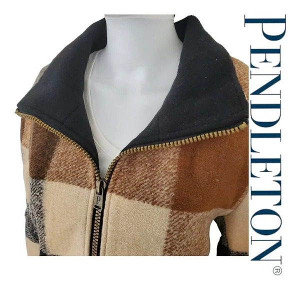 Pendleton | Ladies' Wool Blend Walker Coat | Charcoal/Camel | NWT - Picture 2 of 7